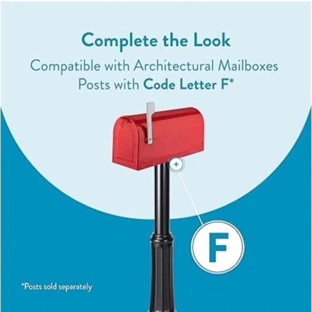 Architectural Mailboxes 7600R MB1 Post Mount Mailbox - Red with Silver Flag -...